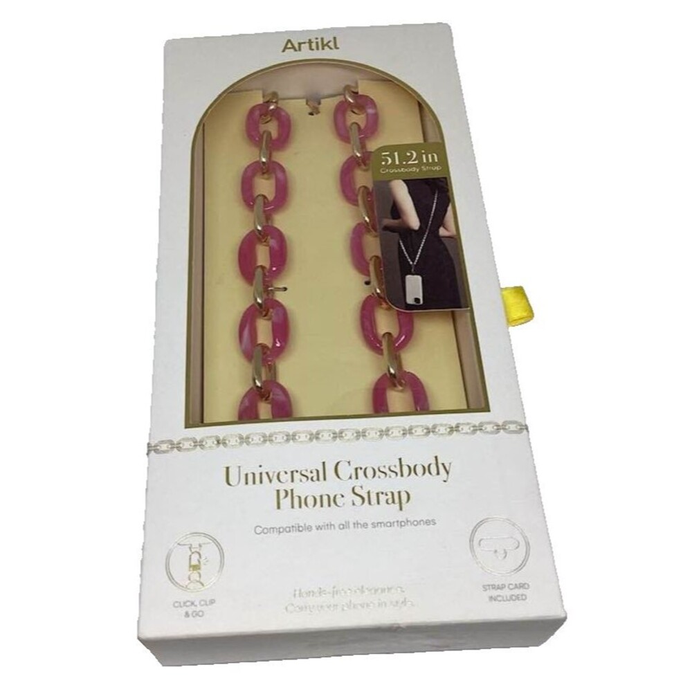 Artikl Universal Crossbody Cell Phone Strap Smartphone Clip Pink Chain Gold NEW